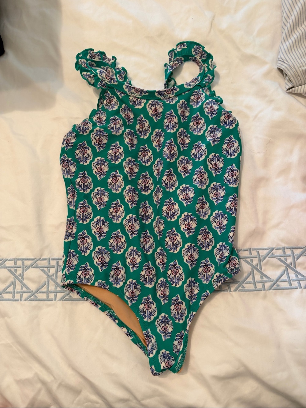 Crewcuts Teal-Trim Floral One-Piece